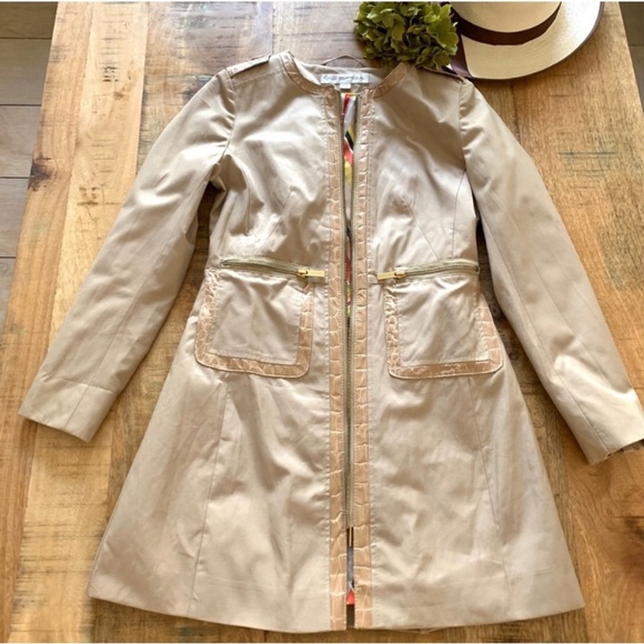 VIA SPIGA Sand Faux Leather Trim Water Repellent Soft Shell Parka Coat PP - Picture 15 of 15